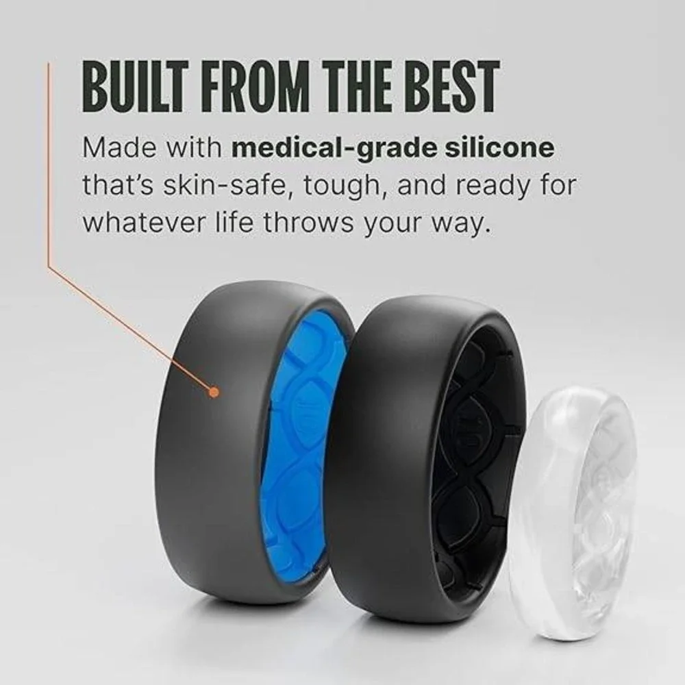 Groove Life Mens Silicone Breathable Wedding‎ Ring Band Midnight Black Classic